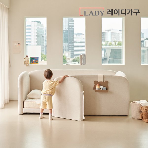 레이디가구 푸딩 기능성 패브릭 도어형 데이베드 SS, 바닐라베이지 상세 이미지 1