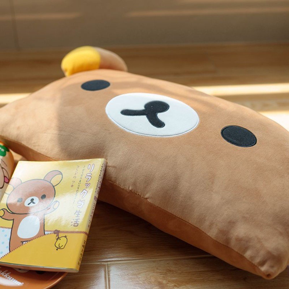 리락쿠마 베개 대형 쿠션 소파 등받이 껴안는 베개, 브라운, 1개 상세 이미지 1