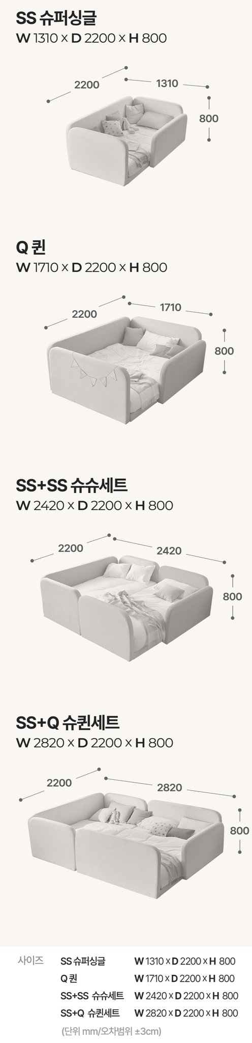 웰퍼니쳐 아리코 패브릭 저상형 침대 프레임 + 안전가드 + 측면가드 + 풋보드 세트 방문설치, 아이보리 상세 이미지 2