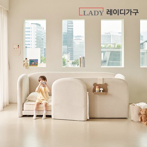 레이디가구 푸딩 기능성 패브릭 도어형 데이베드 SS, 바닐라베이지 상세 이미지 1