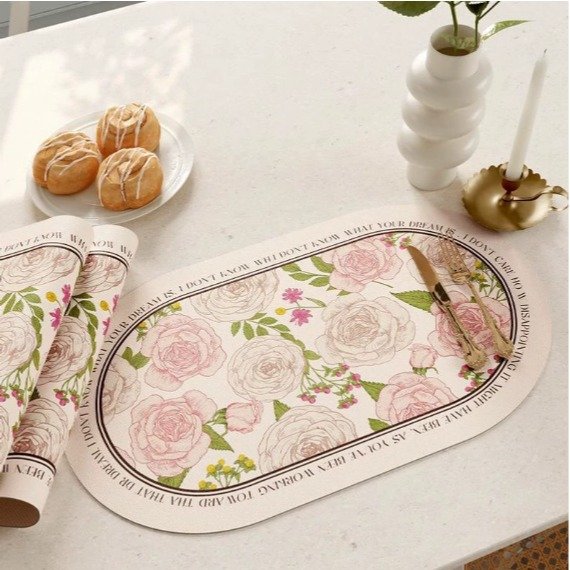 바다라 페미닌 플라워 오염방지 방수 테이블매트, 로즈, 45 x 30 cm, 2개 상세 이미지 2
