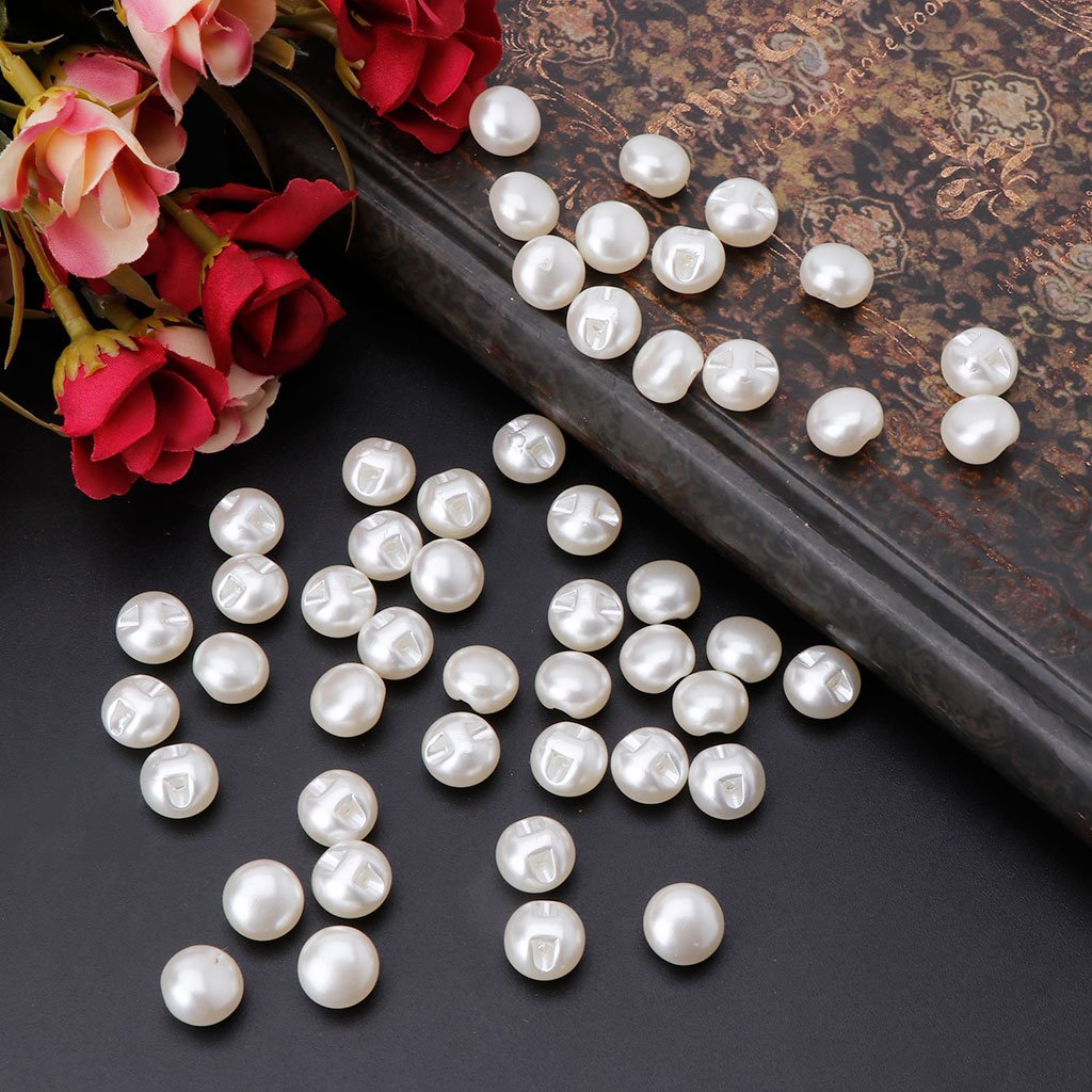 바느질 진주 단추 50pcs 플라스틱 라운드 버튼 세트 홈 중심 결혼식, 10mm, 50개할인 상세 이미지 1