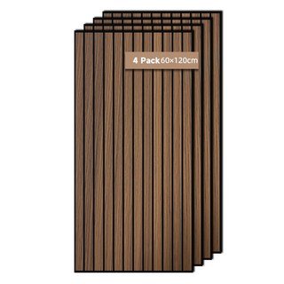흡음보드 120cm x 60cm x 0.9cm 음향 패널 가정 사무실 스튜디오용 실내 벽 장식용 모던 견고하고 내구성 무게가 가볍다, 4개, brown-Walnut