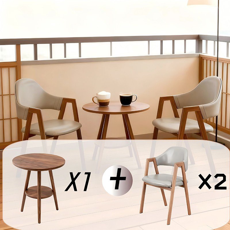 테이블의자세트 밀크티 카페 2인용 탁자 의자 원형 거실테이블, 가죽 식탁의자X2+원형테이블X1할인 상세 이미지 2