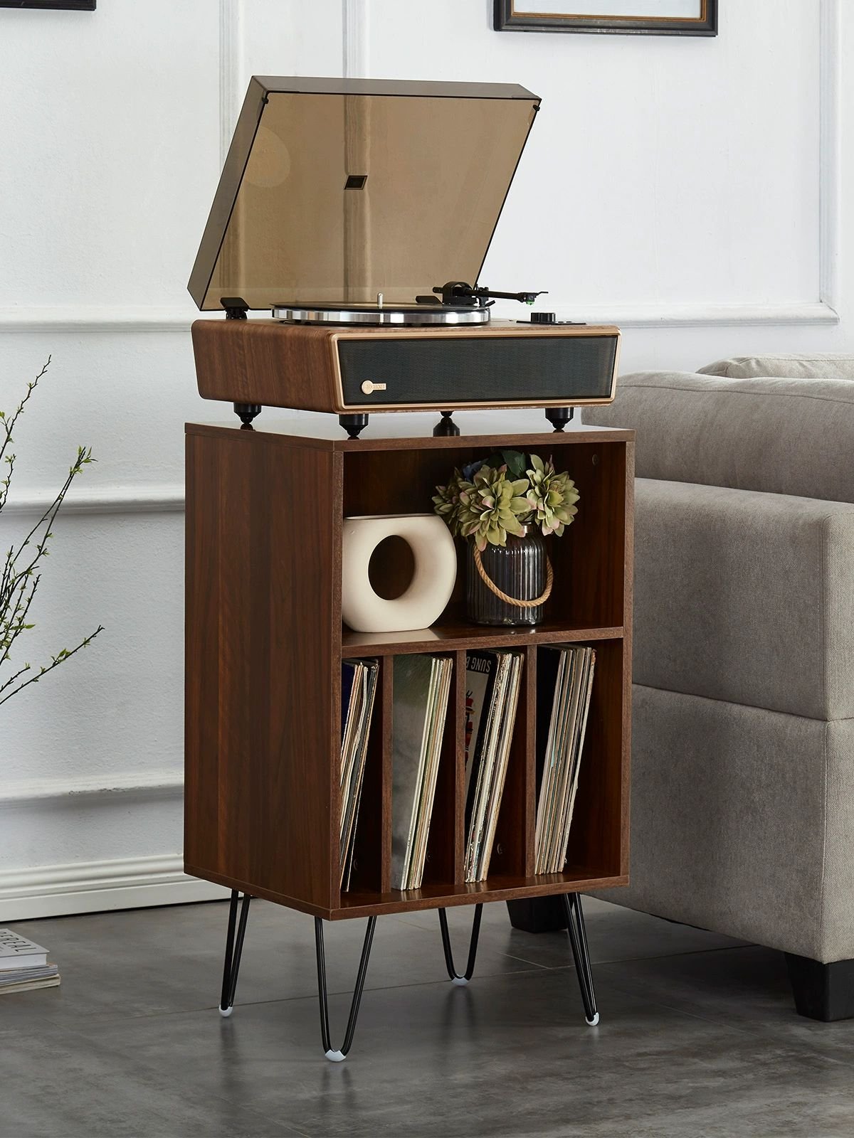LP 수납장 랙 장식장 원목 진열장 보관함 높이42cm) 레코드 폭36 월넛 (가로46, F. 데스크 캐비닛 Huygens 레코드 플레이어 세 상세 이미지 2