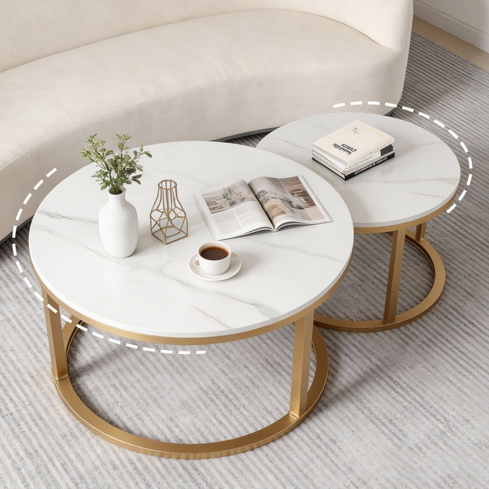 Comfy Nest 원형 거실테이블 60CM-80CM 소파 테이블, 화이트+골드 상세 이미지 1