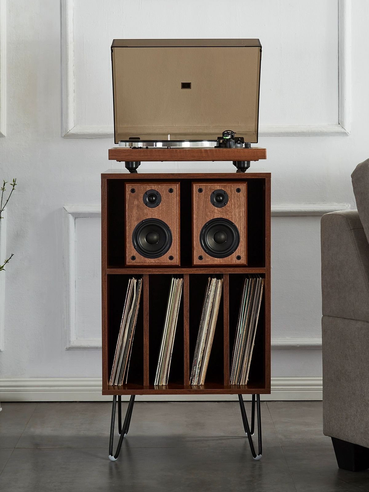 LP 수납장 랙 장식장 원목 진열장 보관함 높이42cm) 레코드 폭36 월넛 (가로46, F. 데스크 캐비닛 Huygens 레코드 플레이어 세 상세 이미지 1