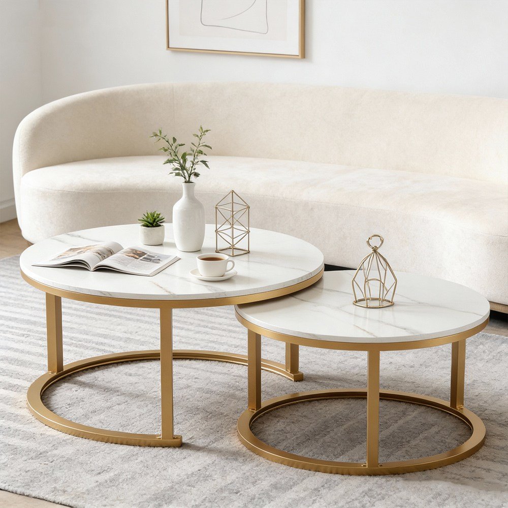 Comfy Nest 원형 거실테이블 60CM-80CM 소파 테이블, 화이트+골드 상세 이미지 1