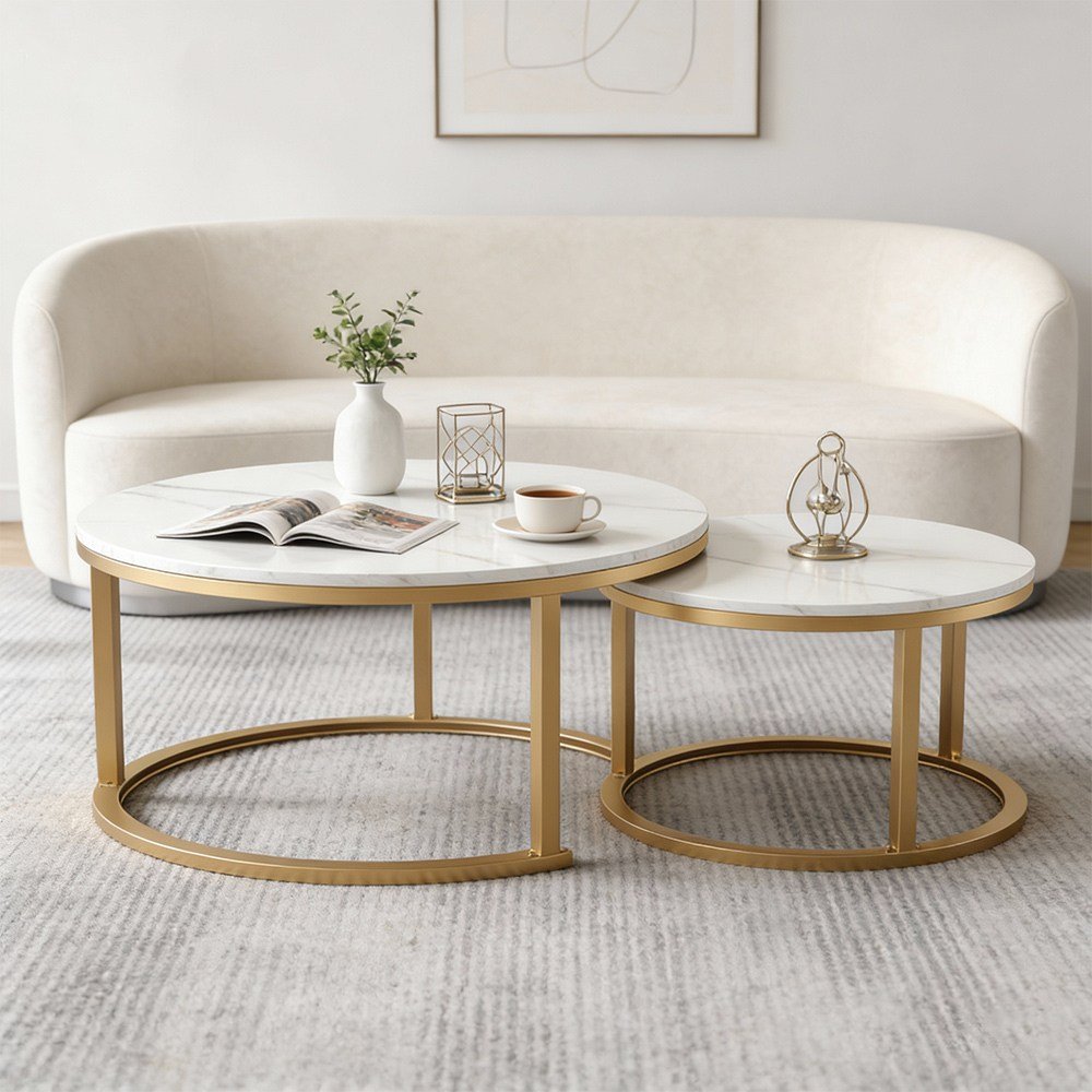Comfy Nest 원형 거실테이블 60CM-80CM 소파 테이블, 화이트+골드 상세 이미지 2