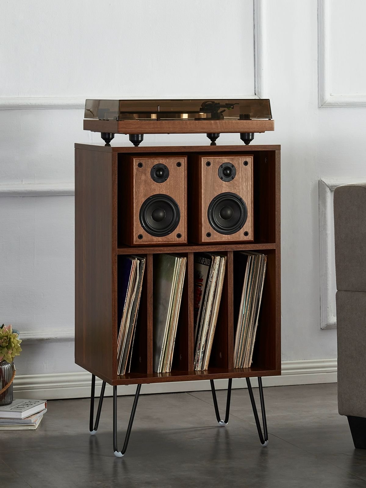 LP 수납장 랙 장식장 원목 진열장 보관함 높이42cm) 레코드 폭36 월넛 (가로46, F. 데스크 캐비닛 Huygens 레코드 플레이어 세 상세 이미지 2