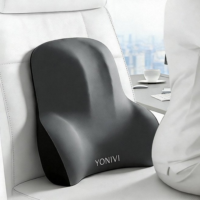 YONIVI 의자 등받이 쿠션 편안한 사무실 바른자세 등받이 허리 쿠션 바른자세 메모리폼 등받이쿠션, 블랙+그레이할인