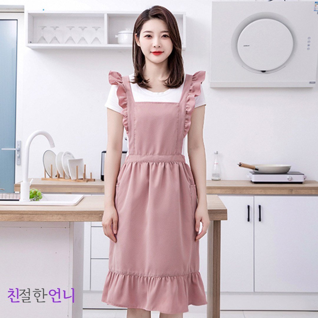 친절한언니 예쁜 레이스 방수 앞치마 러블리 원피스, 1개, 러블리 핑크할인 상세 이미지 1